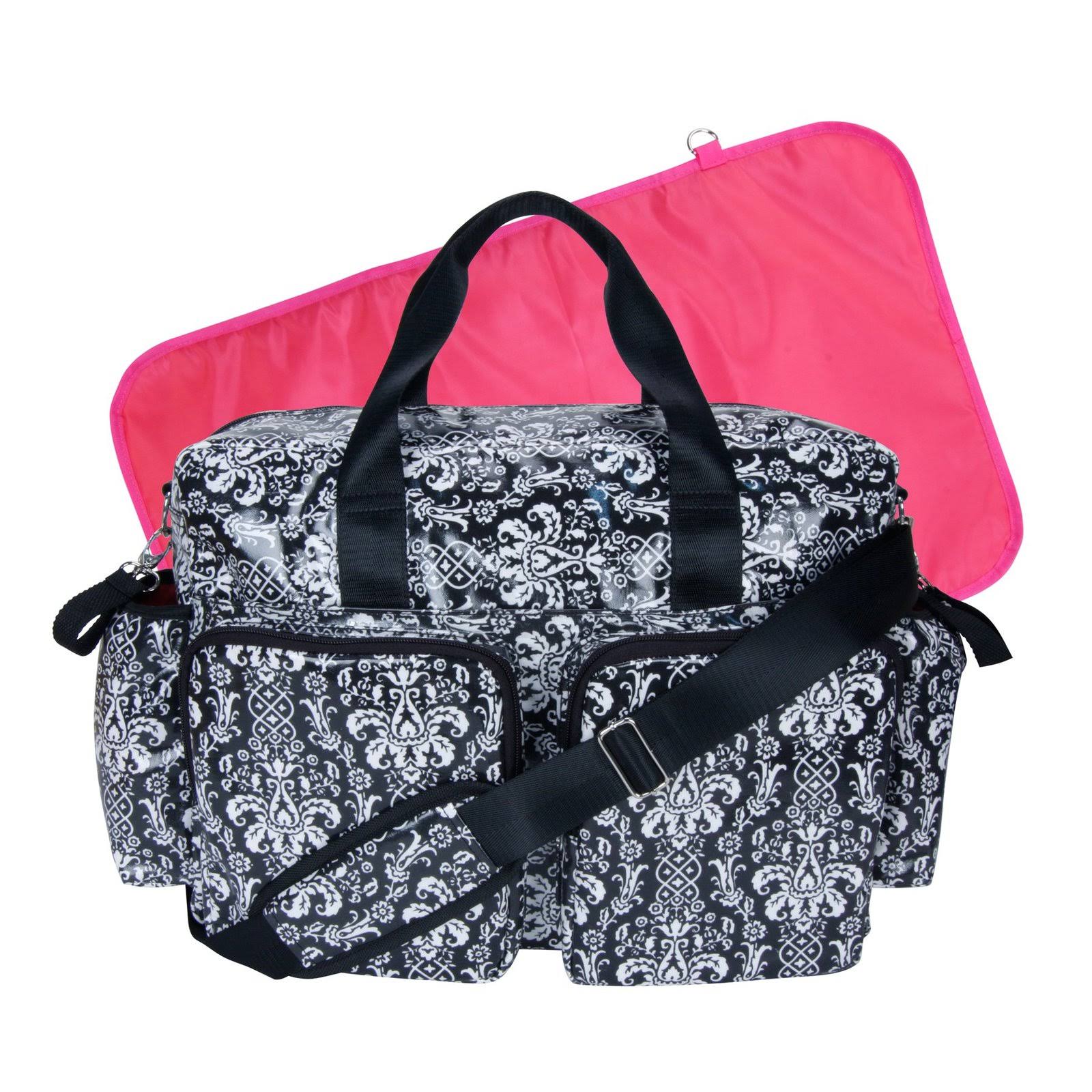 Trend Lab Deluxe Duffle Style Diaper Bag Midnight Fleur Damask