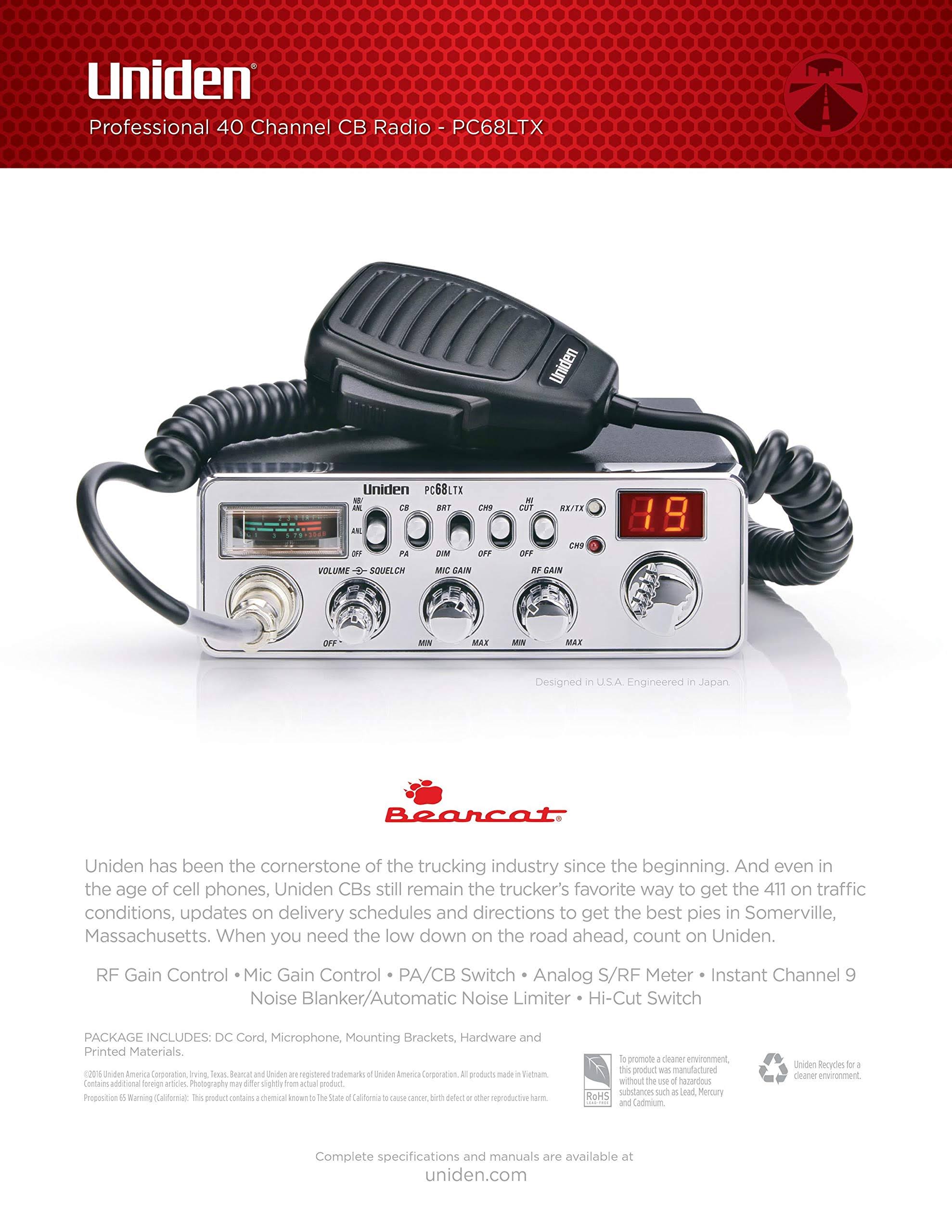 Uniden Pc68ltx 40Channel CB Radio Without SWR Meter MintFabStore