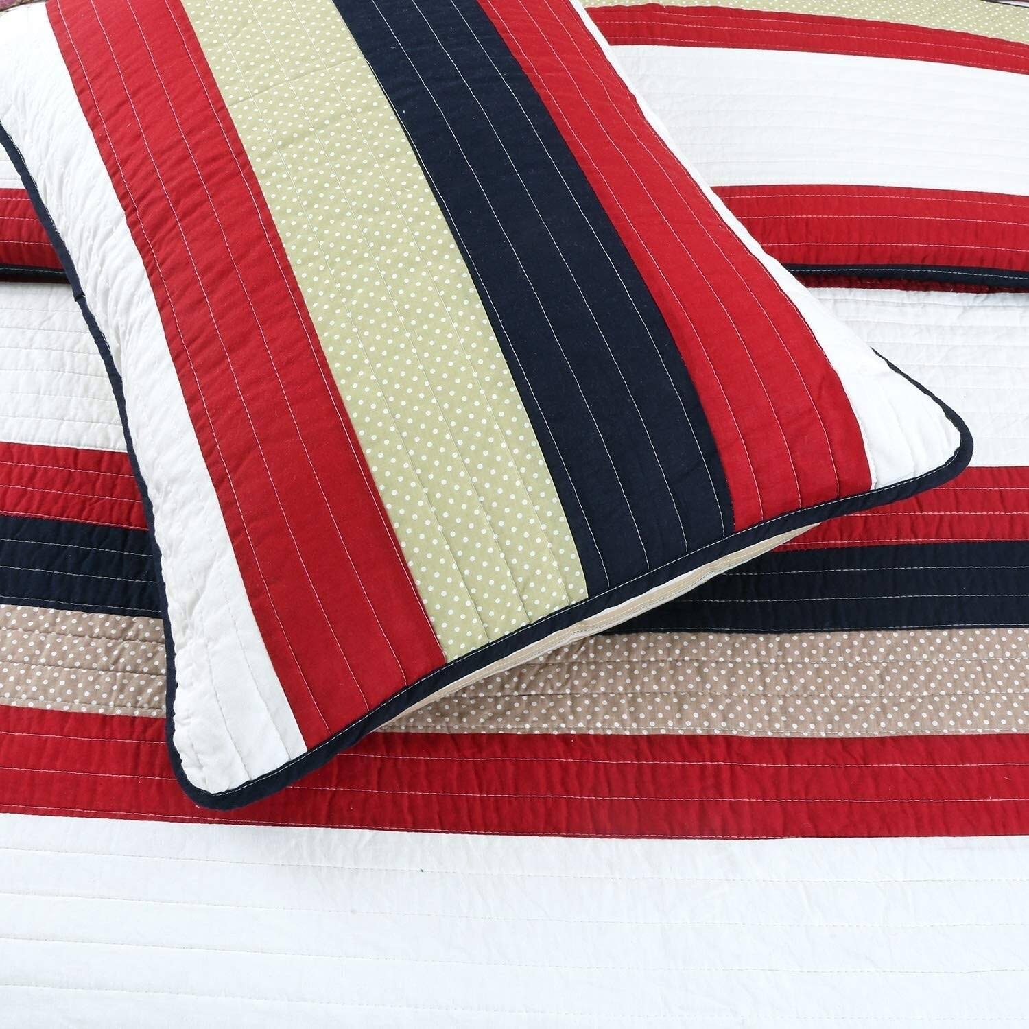 Cozy Line Black Red Striped Cotton Quilt Set (Queen) MintFabStore
