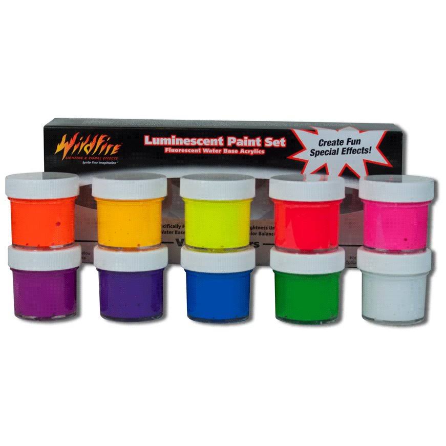 Wildfire 10 Color Visible Flourescent Paint Artist Kit 1 oz Bottles