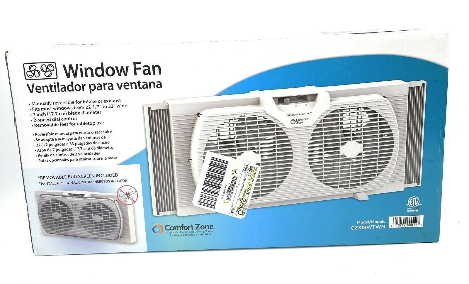 Comfort Zone Twin Window Fan with 2 Speeds and 7 in. Blades, White