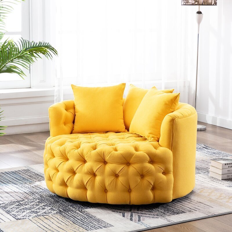 Damis 42.5'' Wide Tufted Linen Swivel Barrel Chair