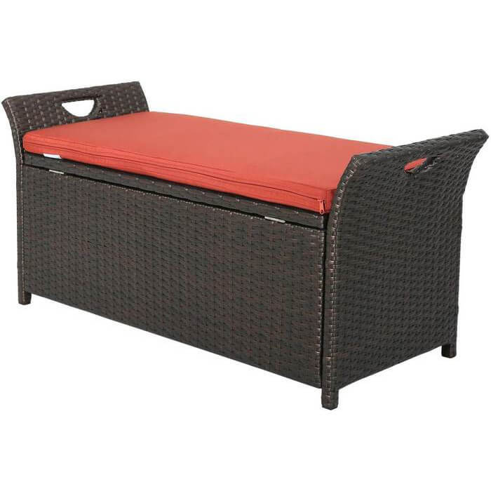 Outdoor Storage Bench Deck Box With Wing Handles Cushion - Wing Wicker Patio Storage Bench With Lid