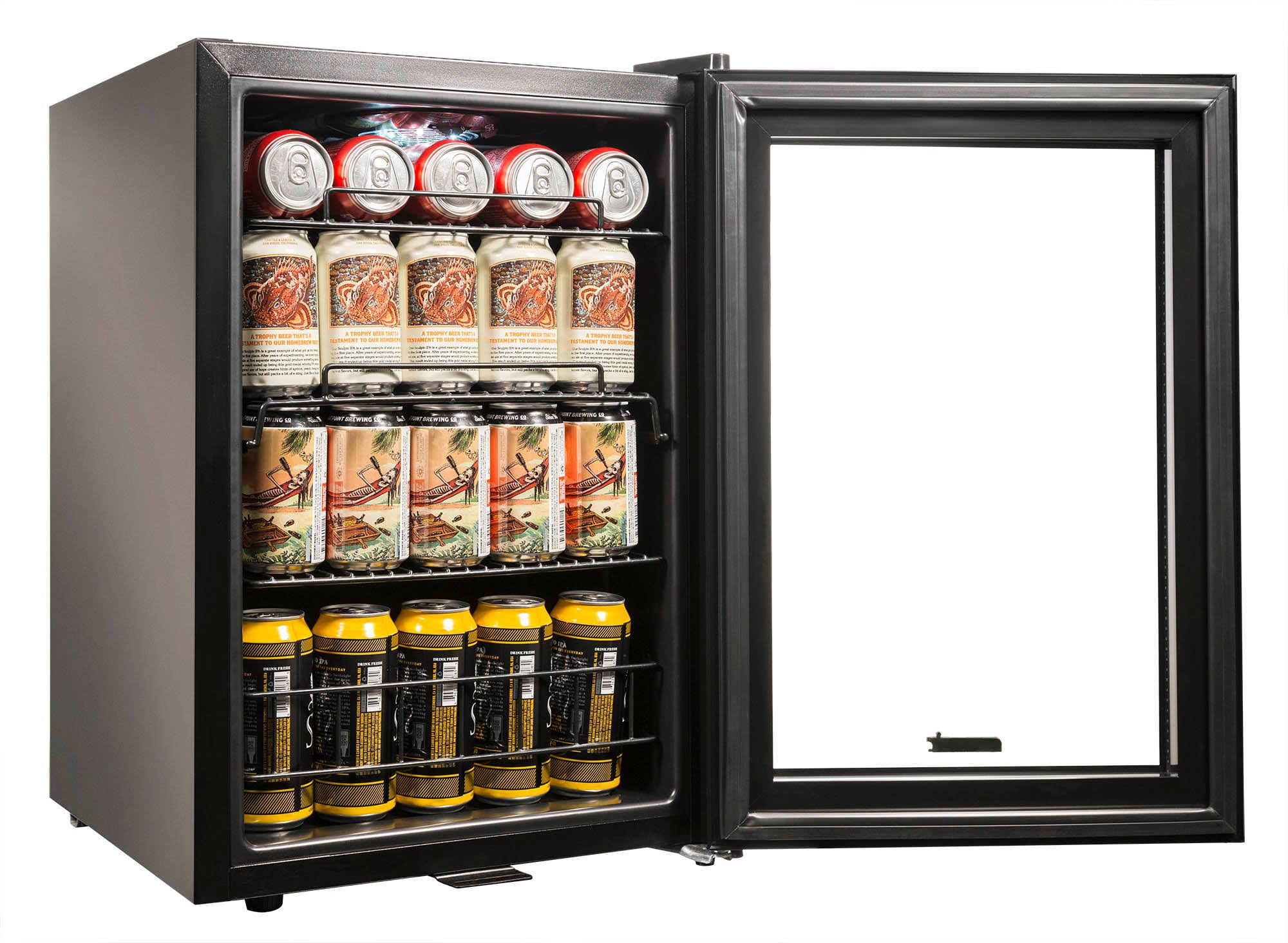 NewAir 90 Can Capacity Compact Beverage Fridge Cooler with Glass Door
