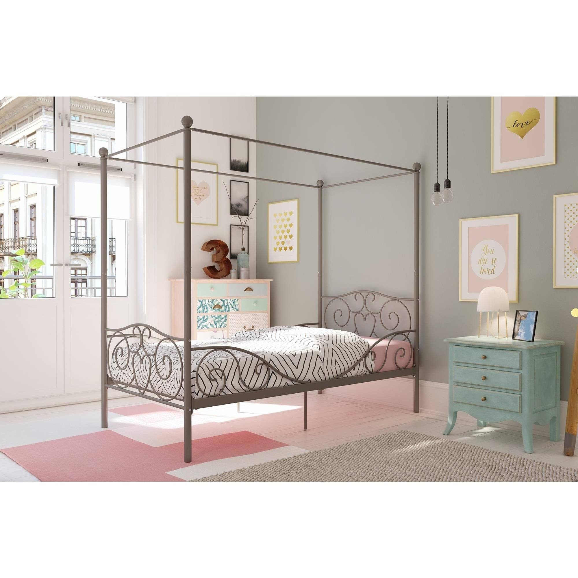 Dhp Canopy Metal Bed, Twin, Gray Hrazda