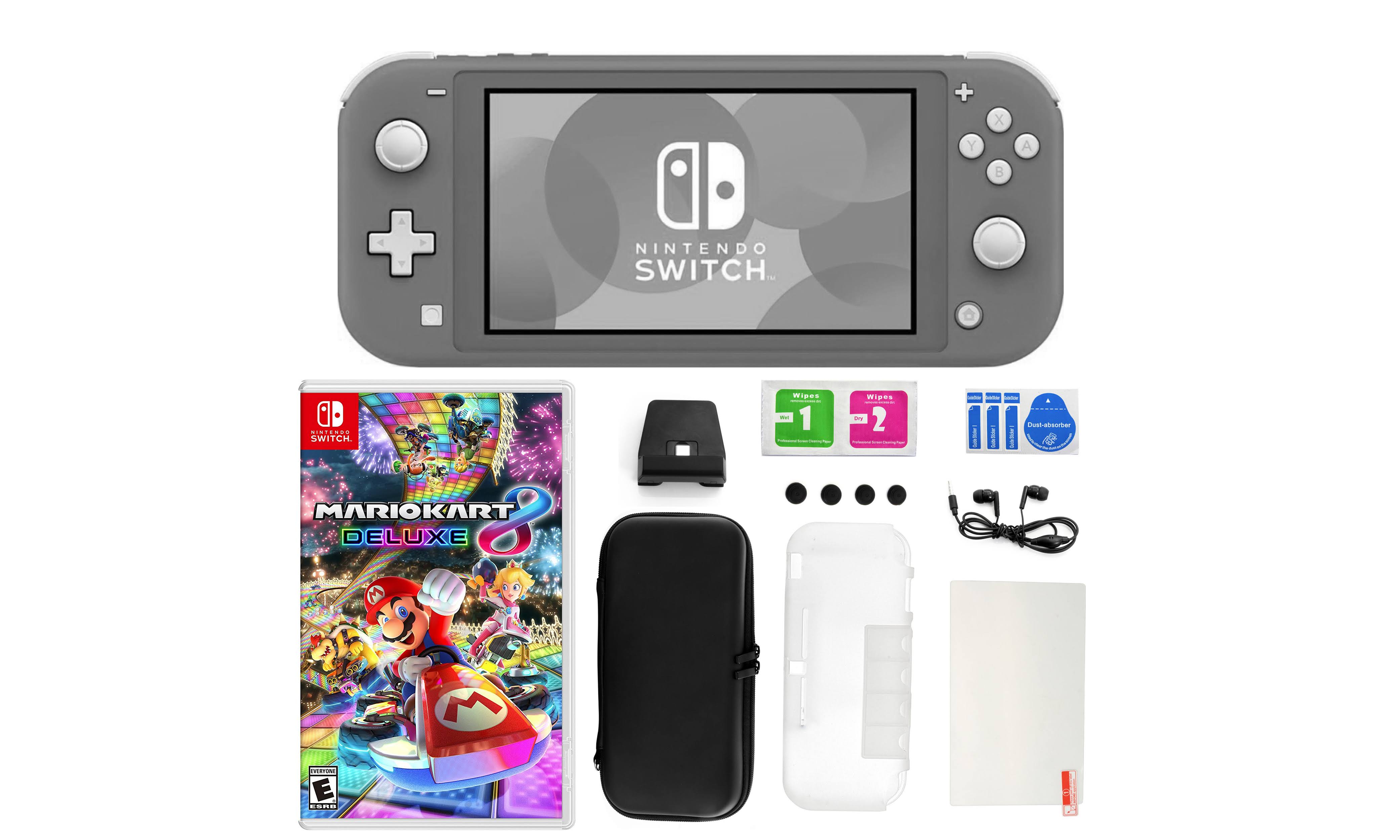 Nintendo Switch Lite Gray with Mario Kart 8 Deluxe, Accessory Kit Frgino