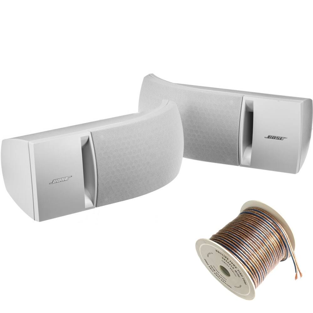 Bose 161 Bookshelf Speakers Pair White & 100 ft 14Gauge Speaker