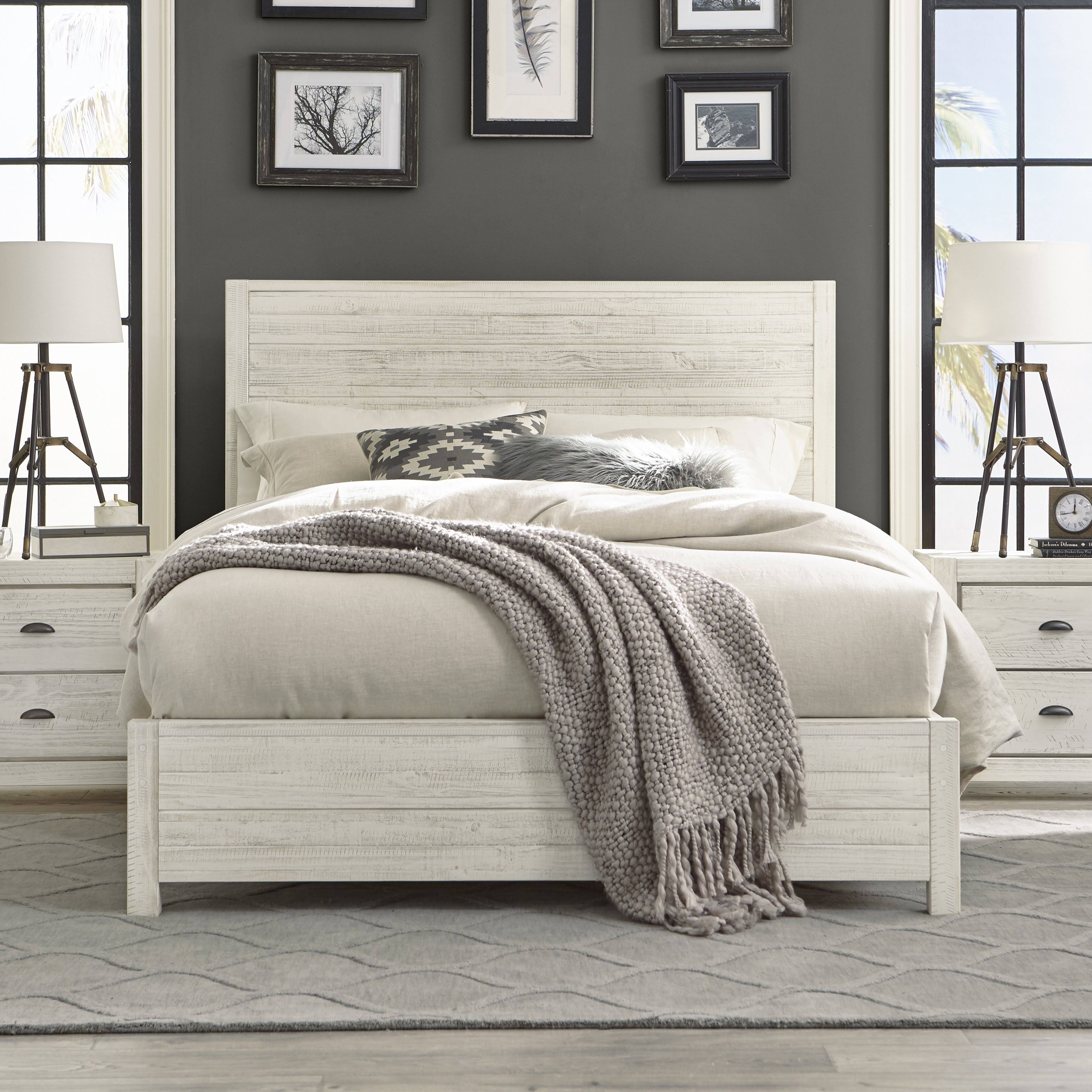 Grain Wood Furniture Montauk Solid Wood Panel Bed, Rustic OffWhite