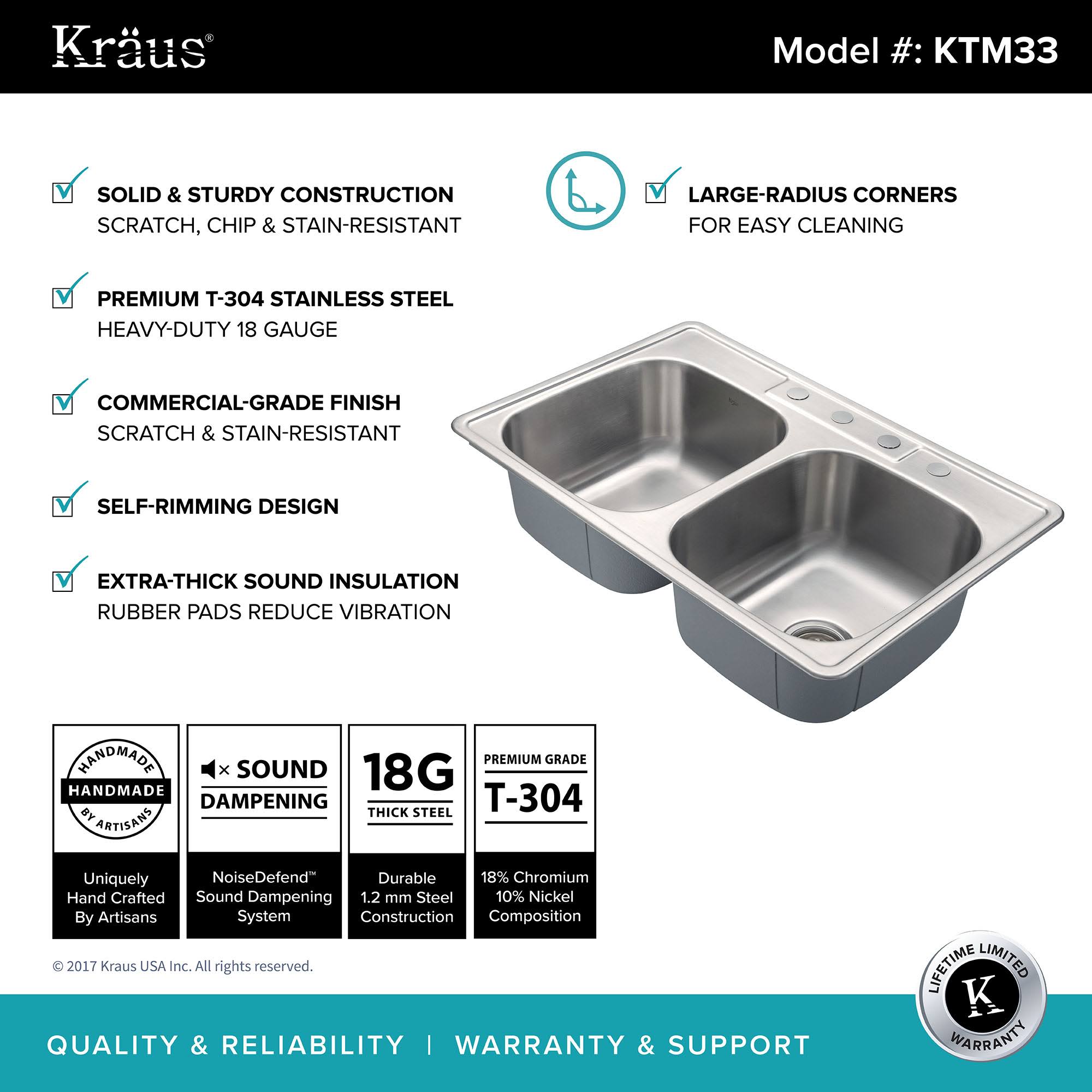 Kraus Ktm33 33 Topmount 50 50 Double Bowl 18 Gauge Stainless Steel