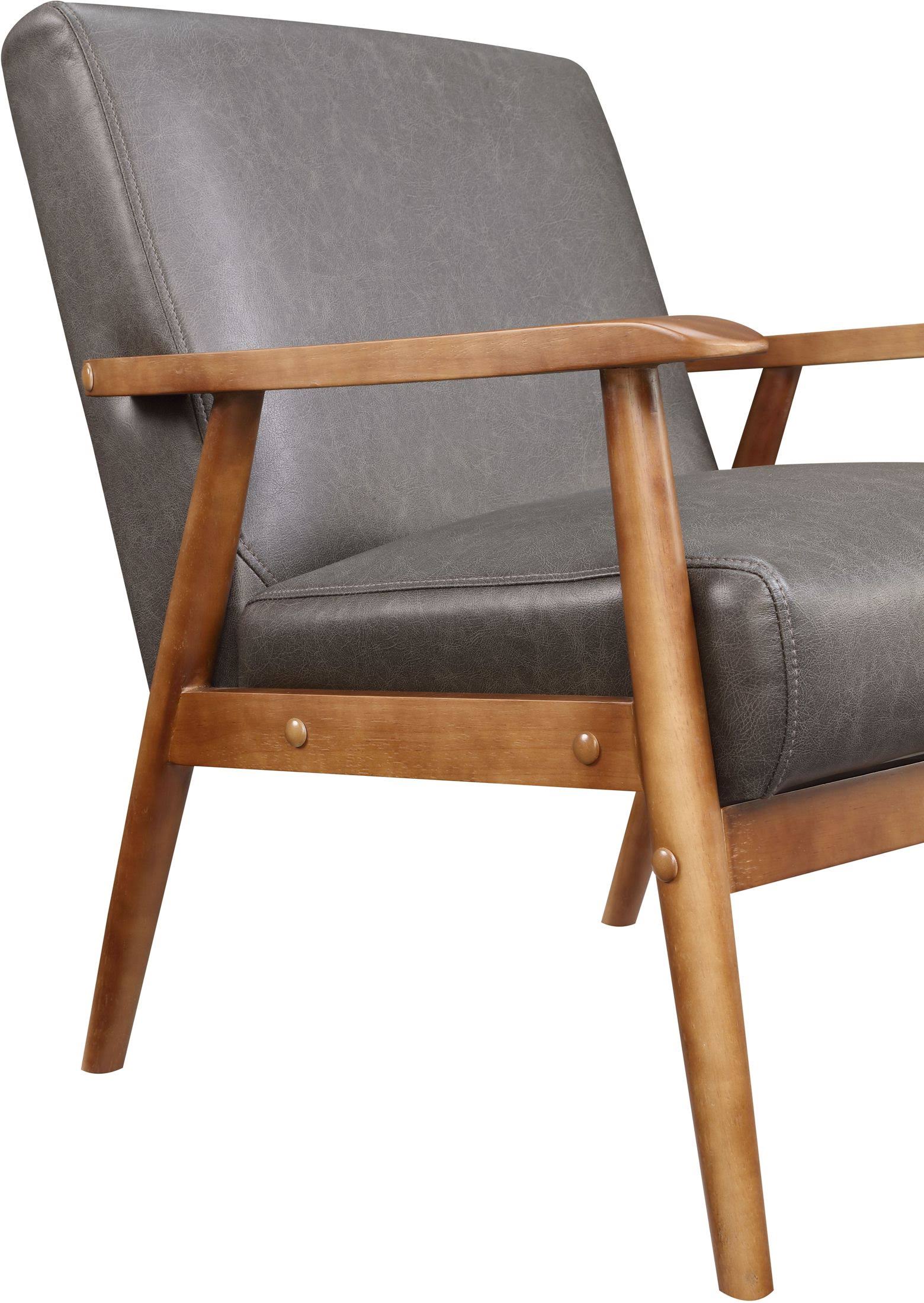 Wood Frame Faux Leather Accent Chair in Lummus Steel Frgino