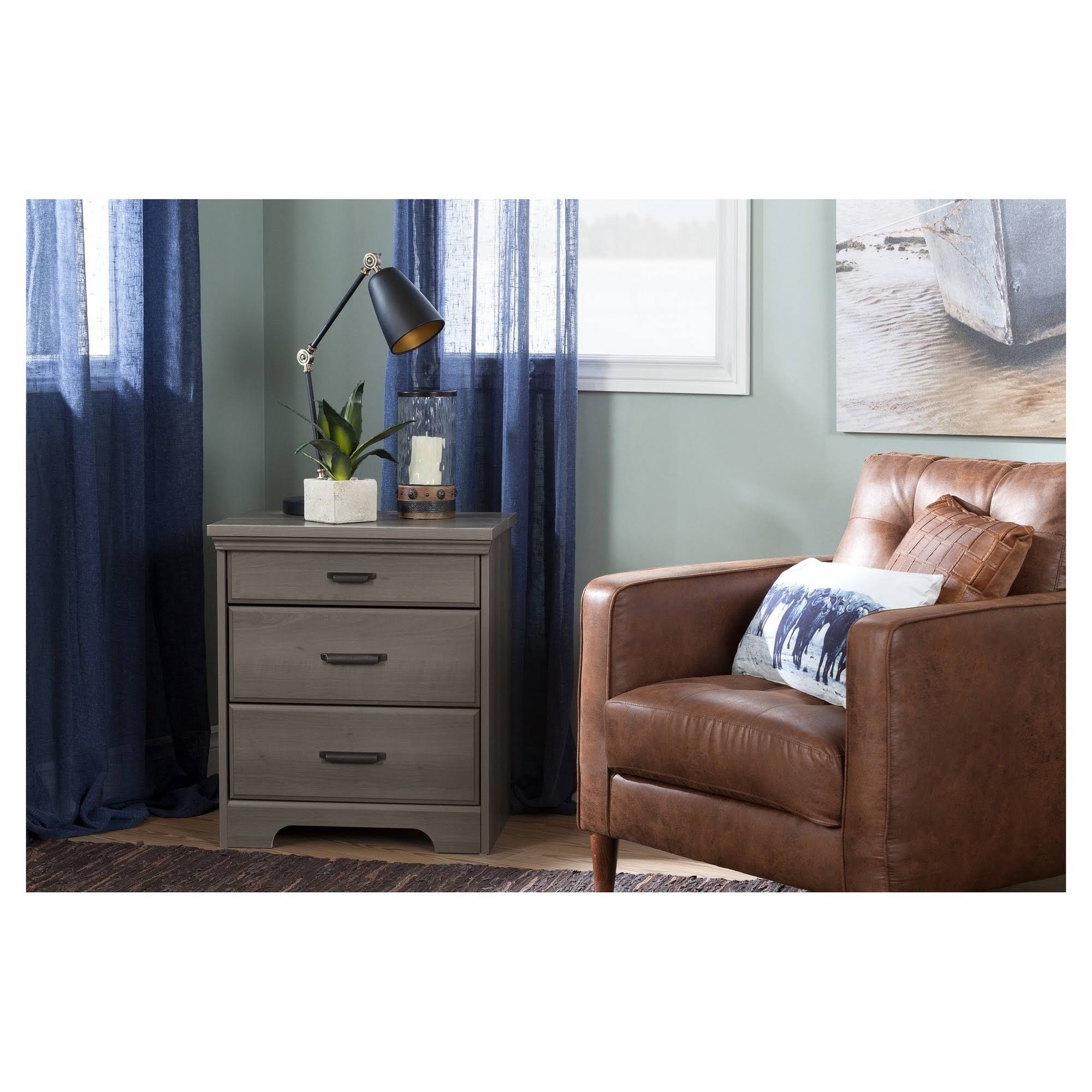 South Shore Versa Nightstand with Charging Station and Drawers, Gray Maple Hrazda