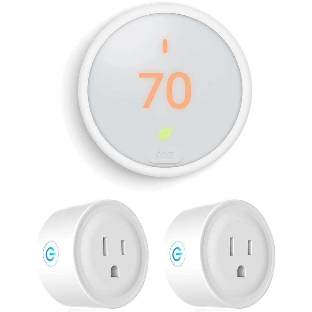 Google Nest Thermostat E (White) T4000ES with 2 Pack WiFi Smart Plug