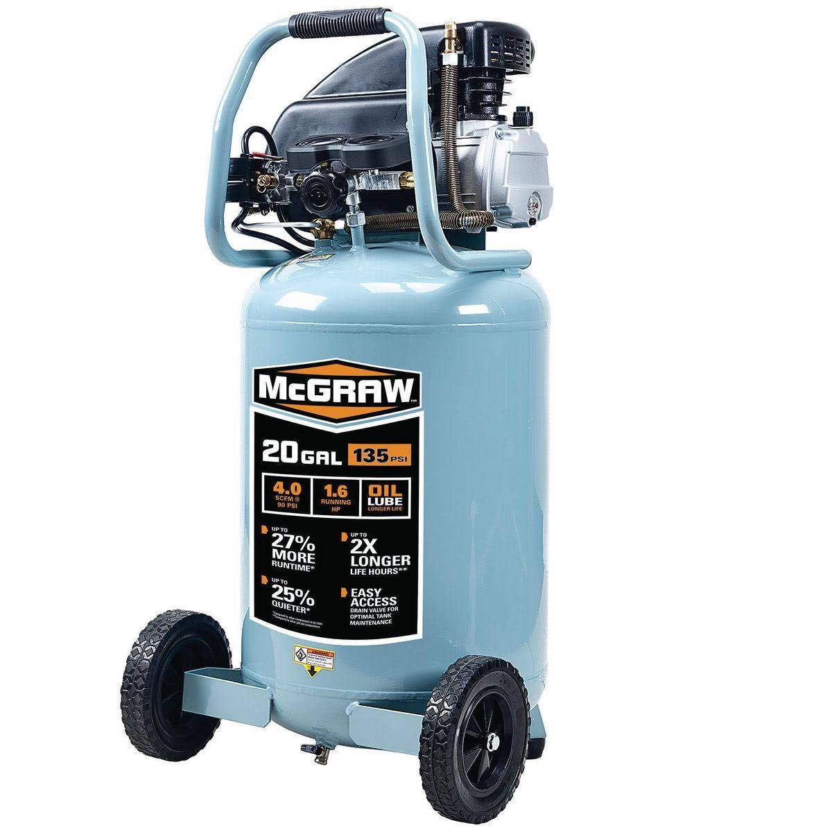 Mcgraw 20 Gallon 1.6 HP 135 PSI Oil Lube Vertical Air Compressor 64857