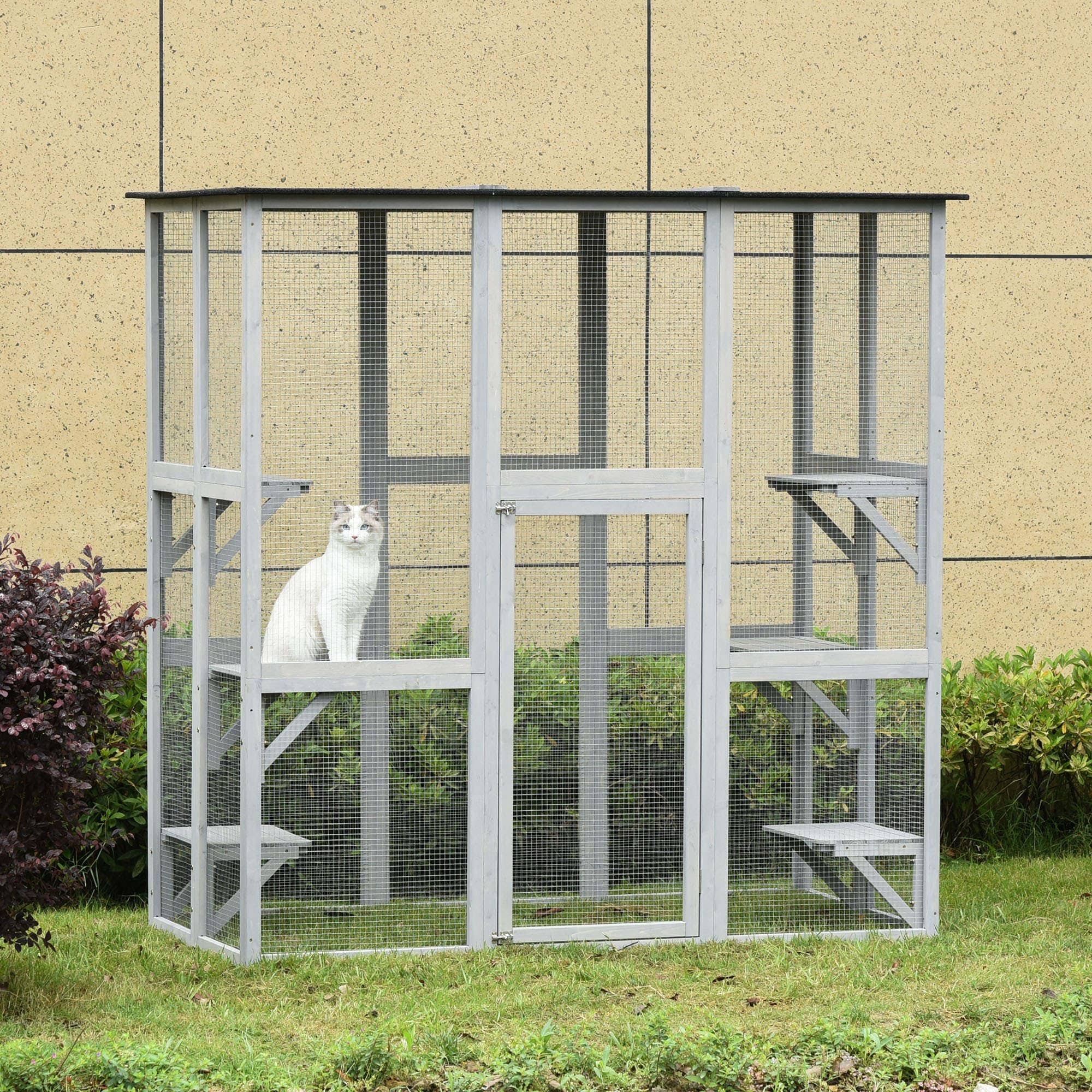 PawHut Large Wooden Outdoor Cat Enclosure Cage 71" x 38.5" x 71