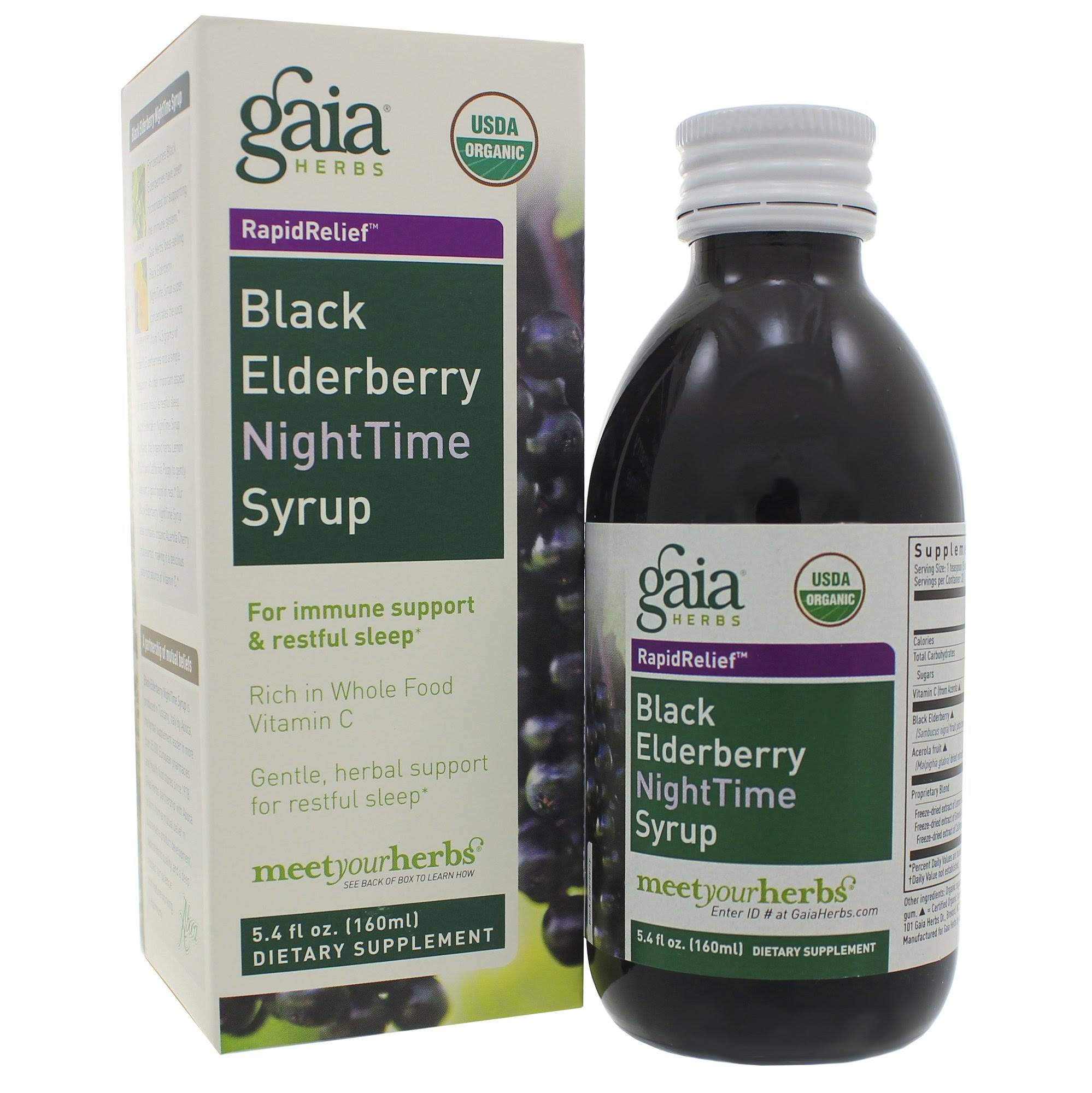 Gaia Herbs Black Elderberry Nighttime Syrup 5.4 fl oz box Cirtcod