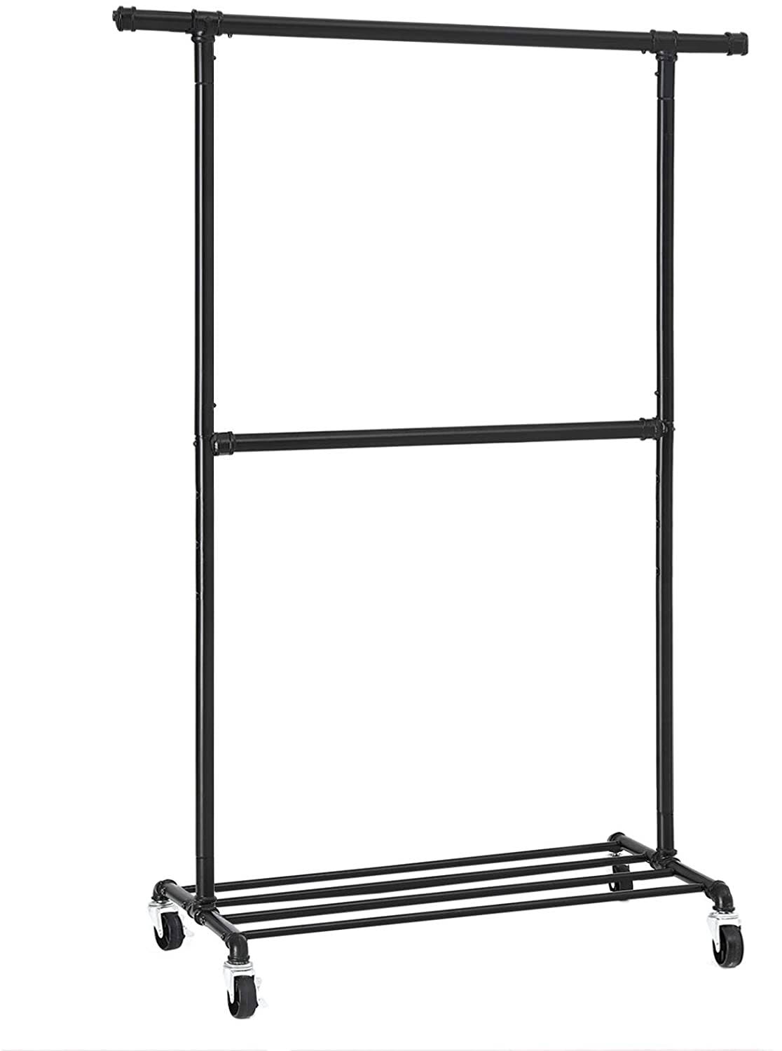 Nancy's Metal Clothing Rack with 2 Rods, Rack and Wheels Cirtcod
