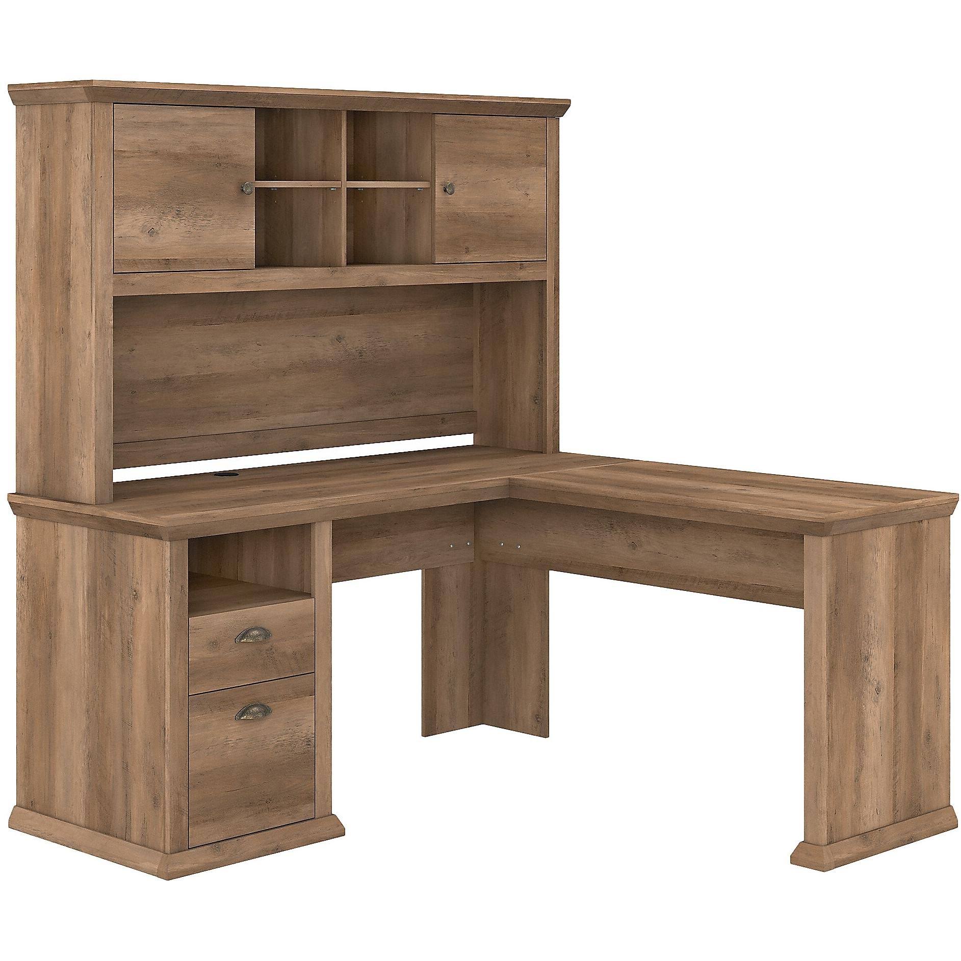 Bush Furniture Yorktown L Shaped Desk with Hutch, 60W, Reclaimed Pine