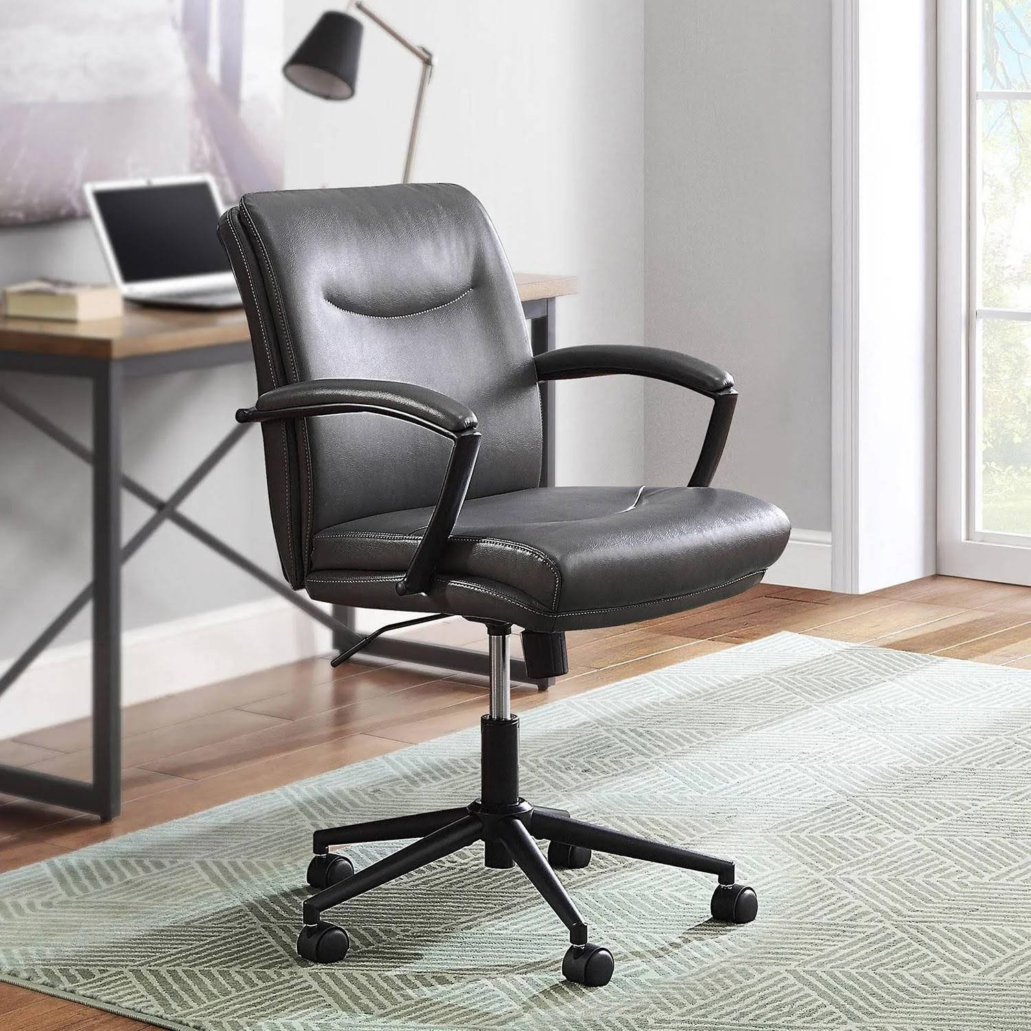 Serta Modern Task Chair, 225 lb, Gray Faux Leather Upholstery