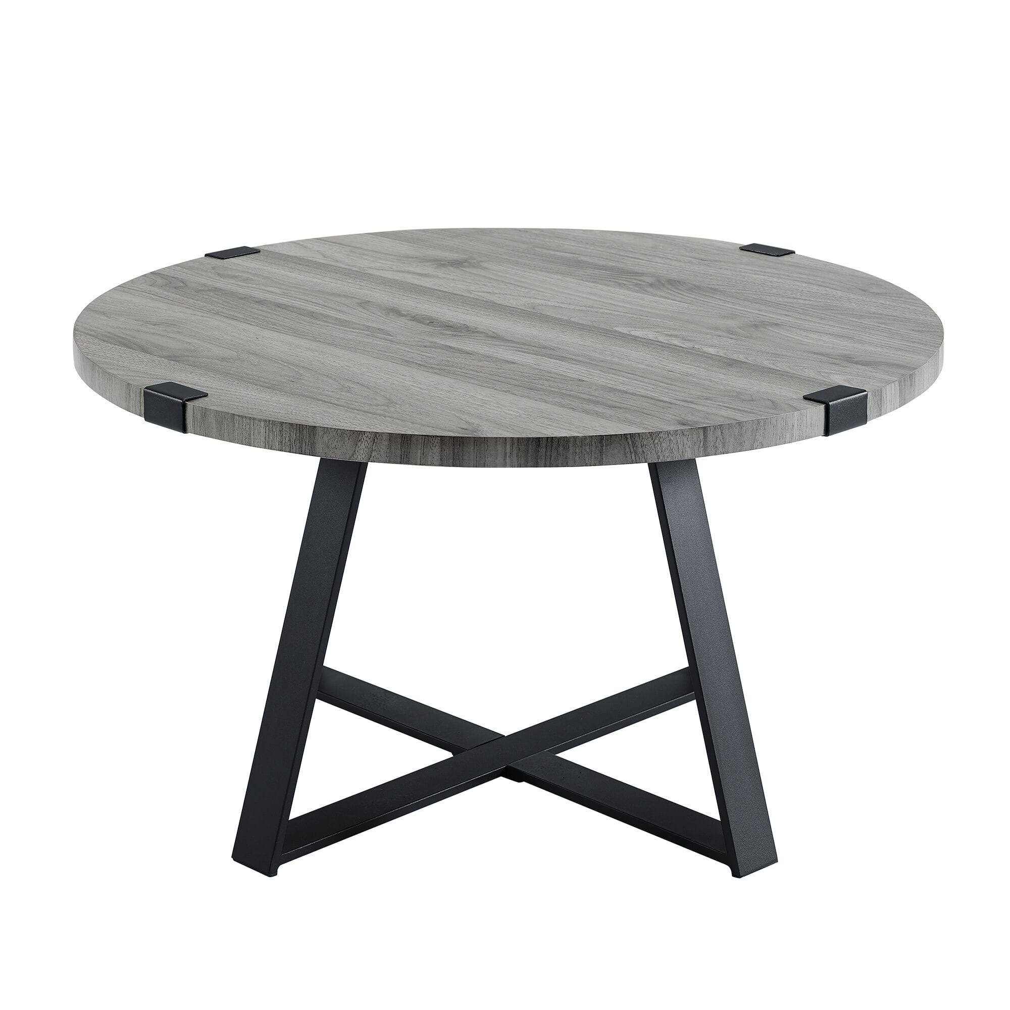 Walker Edison Rustic Round Coffee Table - Slate Grey