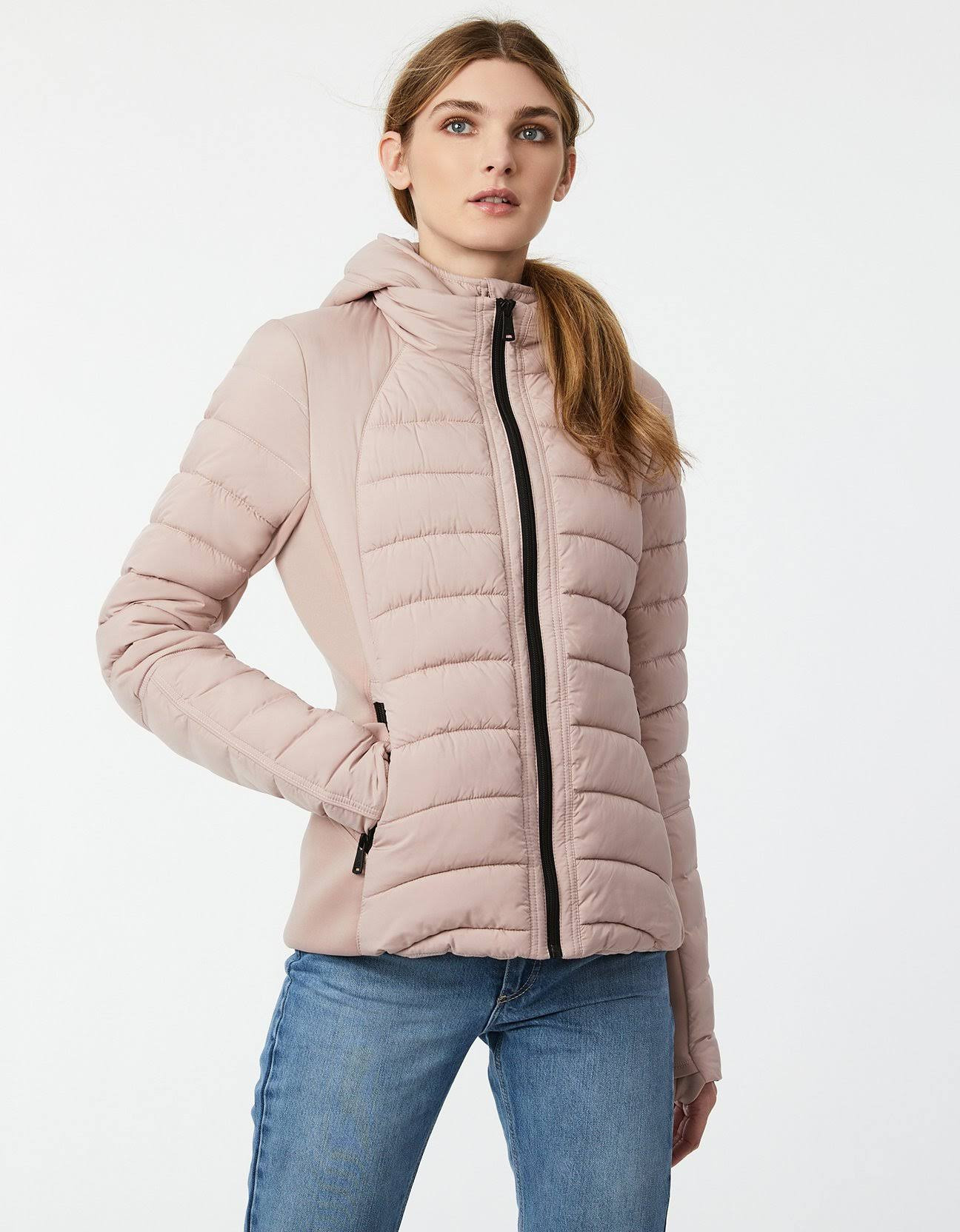 Bernardo Hooded Quilted Water Repellent Jacket, Size Large - Petal Pink ...