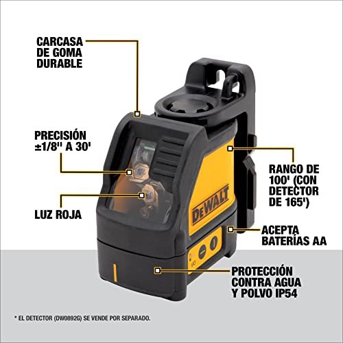 DEWALT Line Laser, Self-Leveling, Cross Line, Red Beam (DW088K)
