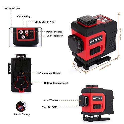 WETOLS 12 Lines Laser Level, 3x360° 3D Green Cross Line