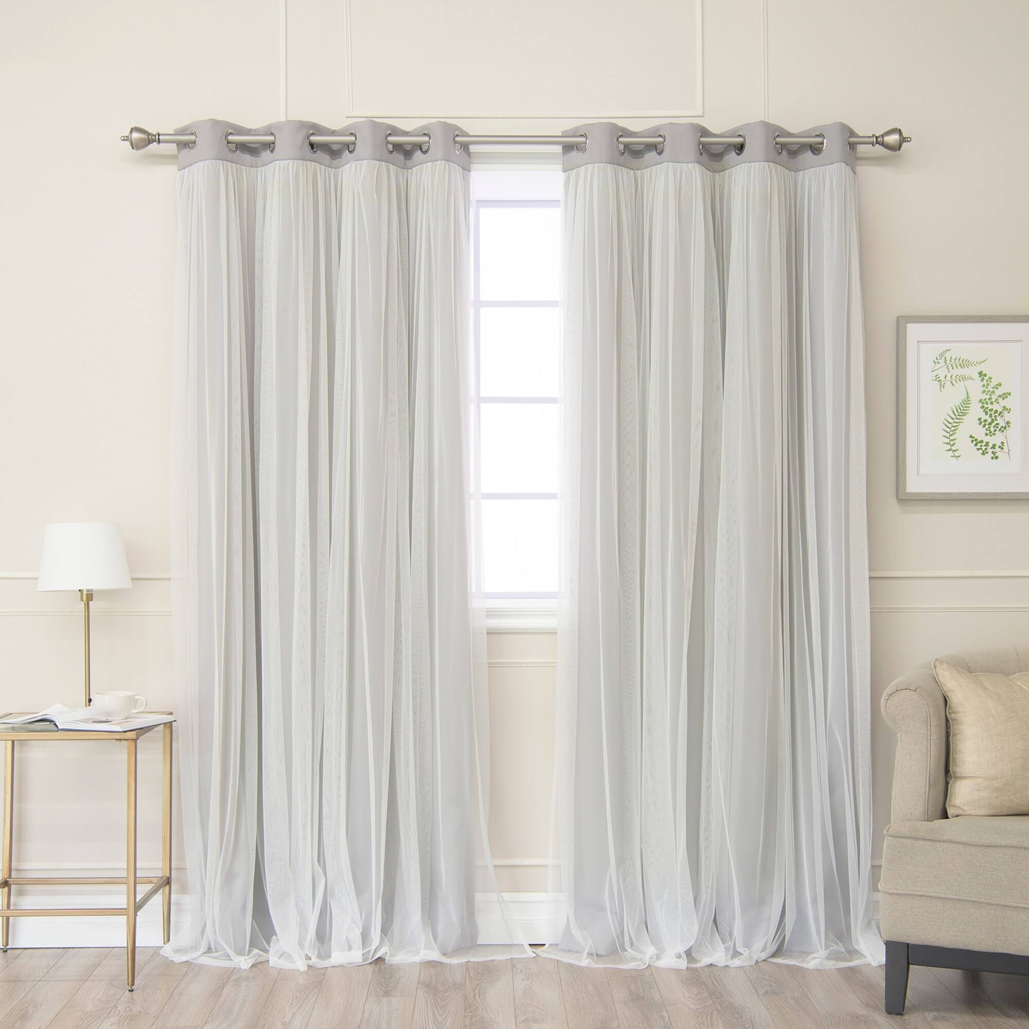 Aurora Home Gathered Tulle Overlay Blackout Curtain Panel Pair - 52 ...
