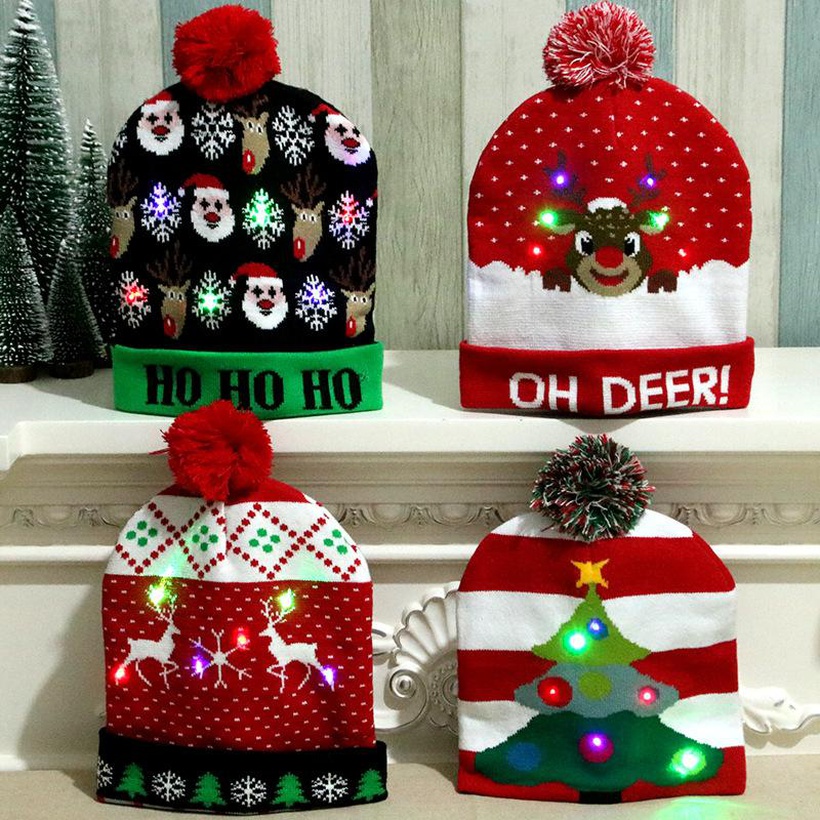 Christmas Decorations Adult Childrens Glowing Knit Cap