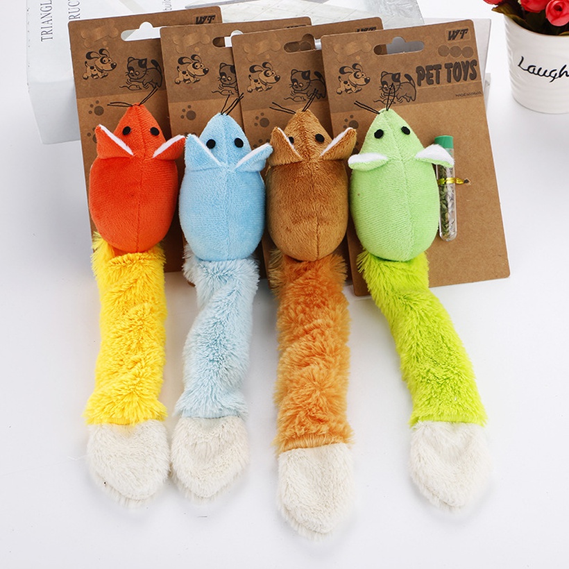 Pet Toys Catnip Mouse Macaron Ribbon Long Tail Cat Supplies Cat Toys