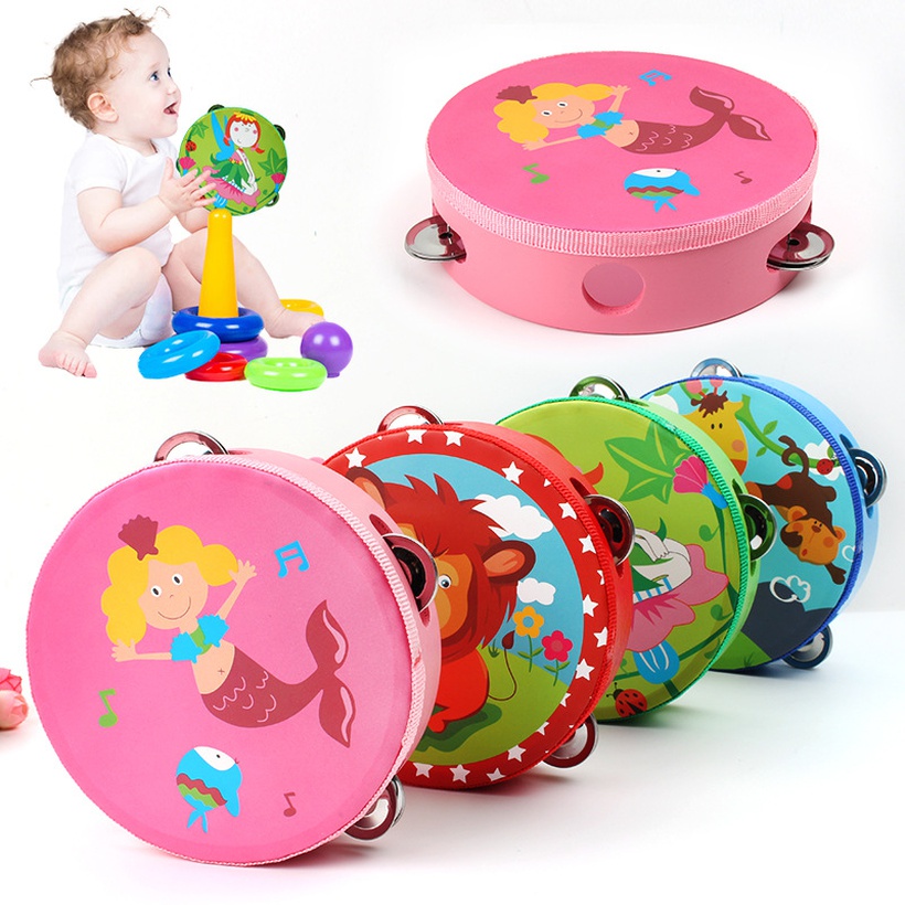 Wooden Childrens Percussion Instrument Cartoon Beat Drum Toy