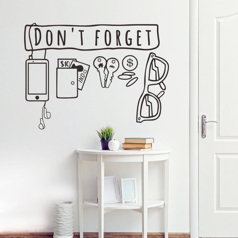 English Key Hook Dont Forget Wall Stickers