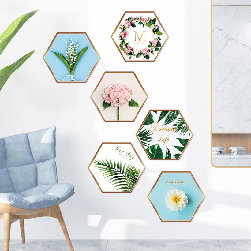 New Hexagonal Plant Flower Plane Photo Frame Decoration Wall Sticker