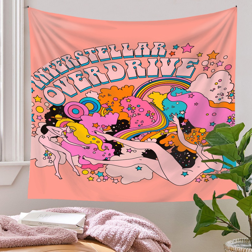 Bohemian Contrast Color Figure Letter Painting Psychedelic Background Tapestry