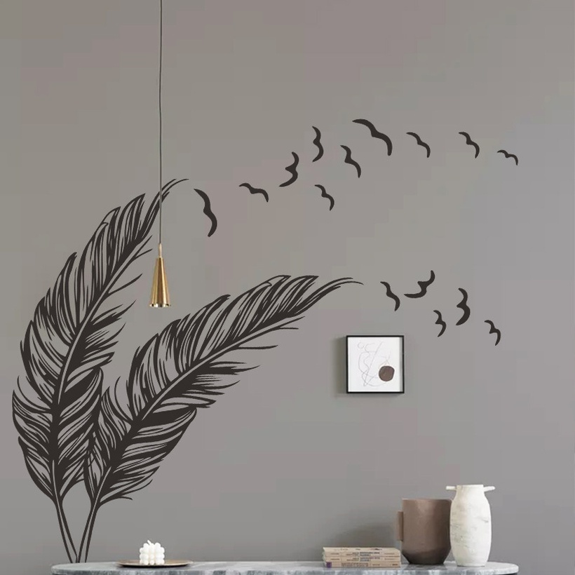 New Simple Pure Color Feather Bird Bedroom Wall Stickers