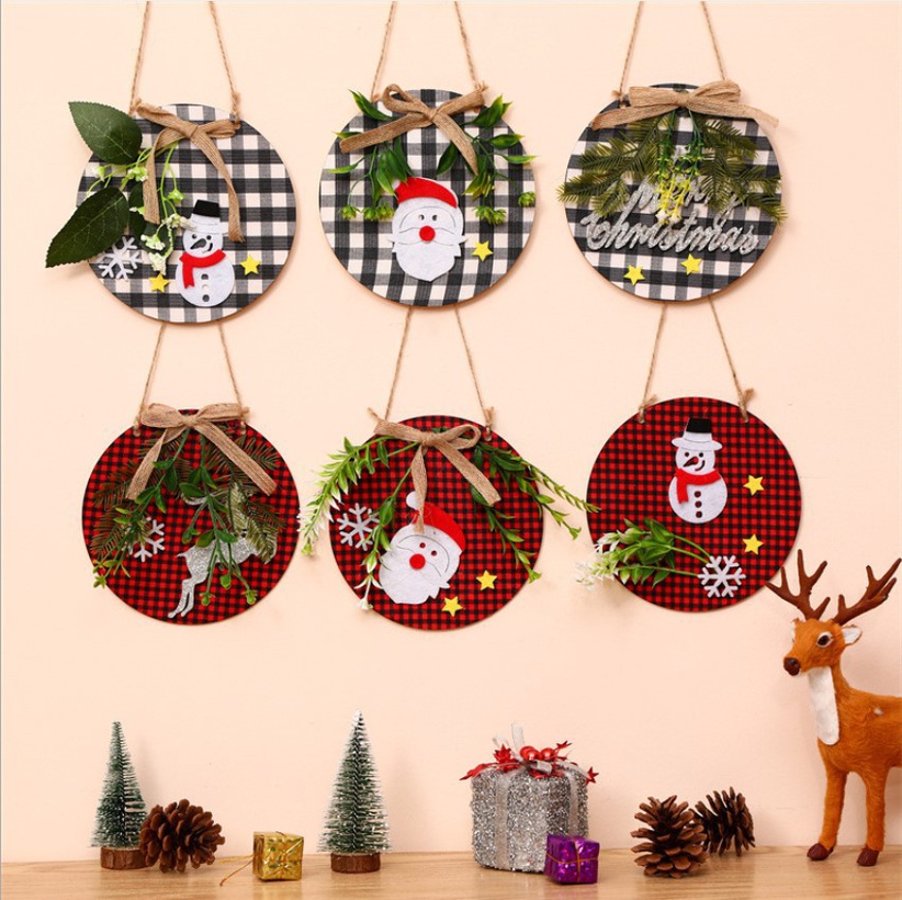 Christmas Ornaments Wreath Wood Pendant Applique Wooden Doorplate Door Hanging Christmas Pendant Wreath