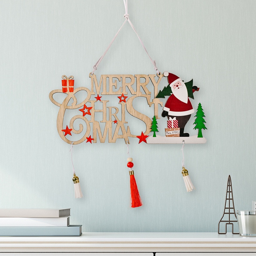 Crossborder New Christmas Decoration Wooden Hollow Tassel Letter Brand Merry Christmas Christmas Tree Ornaments