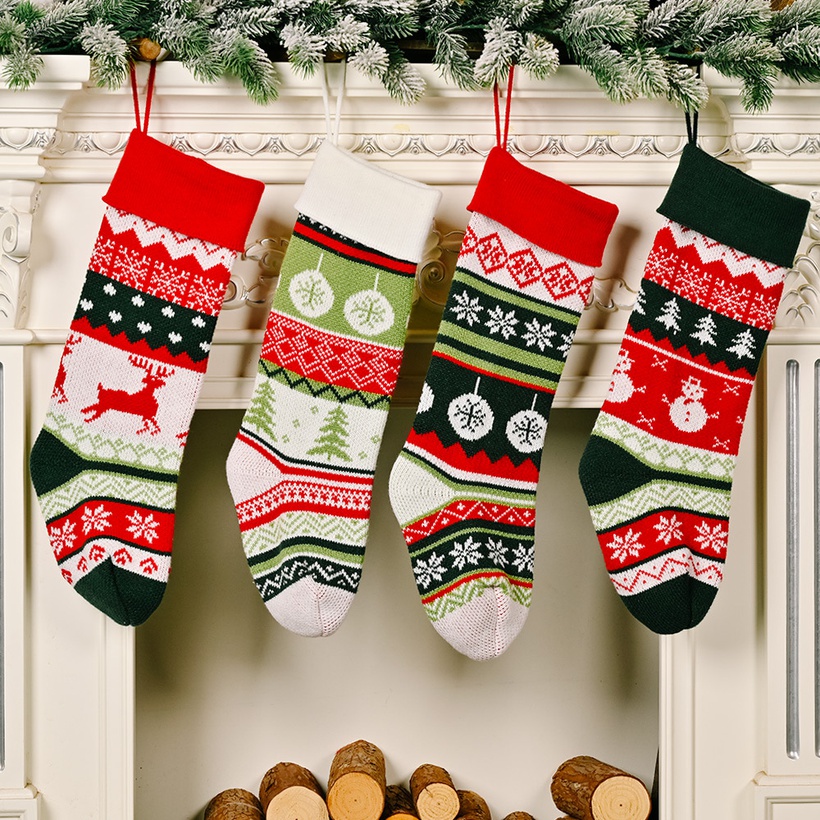 Christmas Knitted Clashing Color Socks Decoration