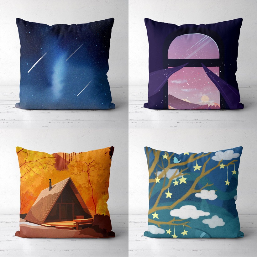 Scenery Series Fashion Pillowcase Fabric Sofa Cushion Cover Home Super Soft Pillowcase