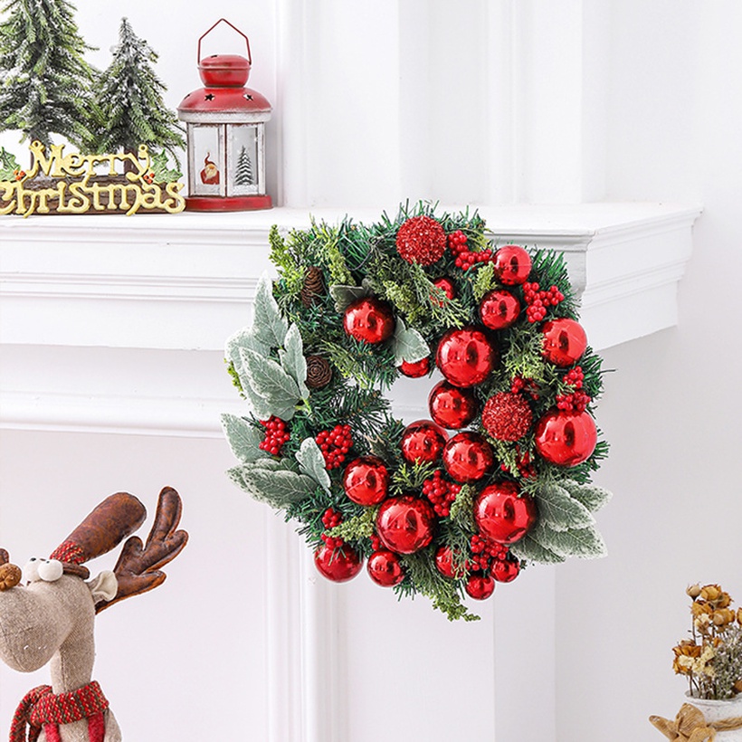 Hong Kong Love Crossborder Christmas Ball Christmas Wreath Imitation Rattan Wreath Door Hanging Window Display Decoration Props