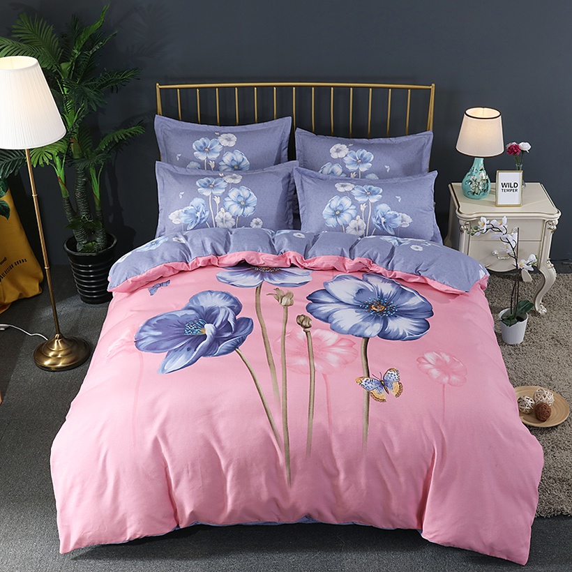 Floral Butterfly Printing Brushed Bedding Fourpiece Set