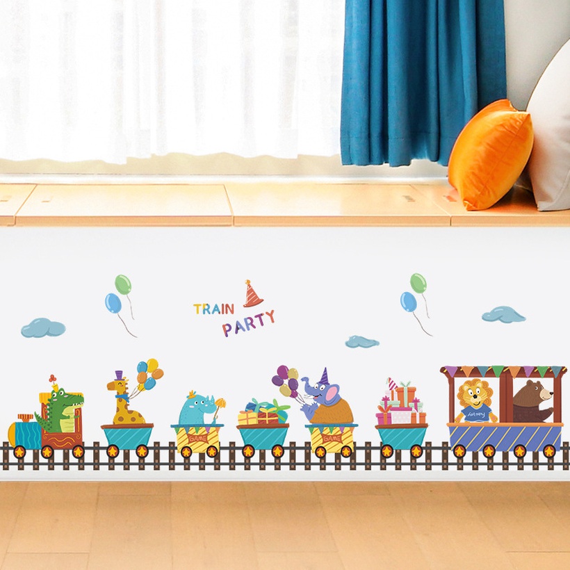 Cartoon Train Party Lined Up Childrens Room Decoration Wall Sticker