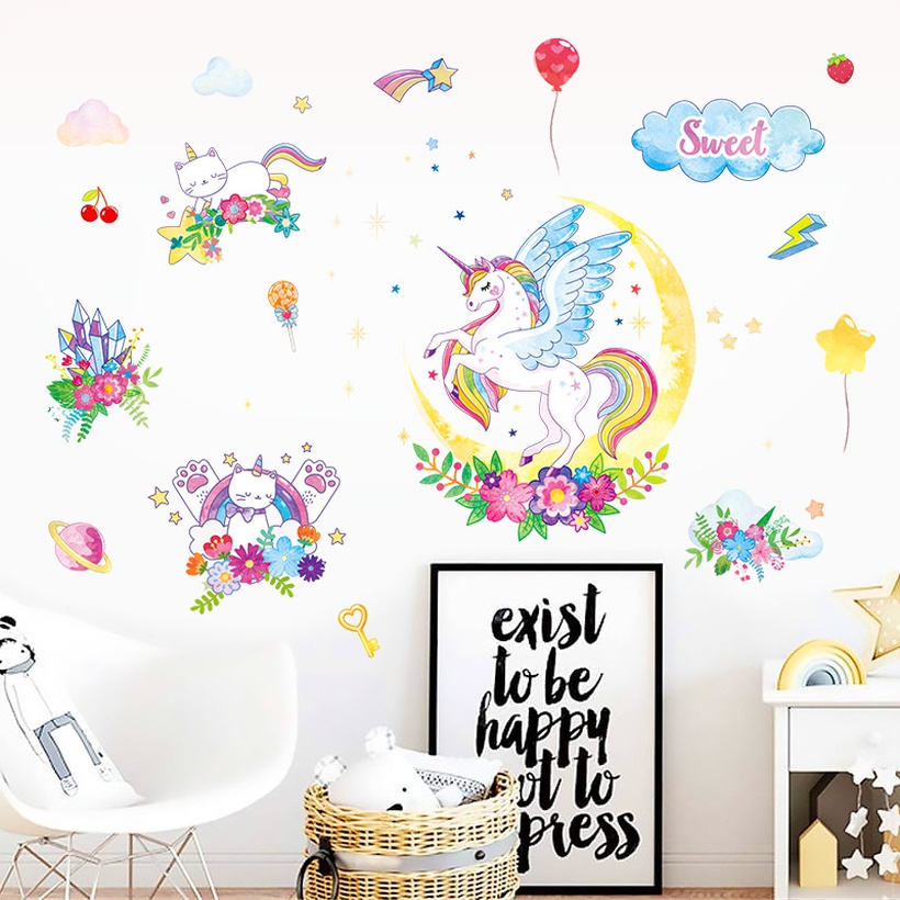 New Unicorn Cloud Moon Childrens Room Decorative Wall Sticker