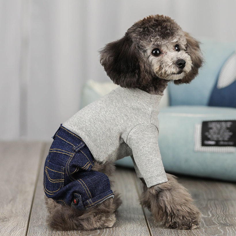 New Product Dog Clothes Denim Knitted Jumpsuit Medium And Small Cat Fourlegged Bottoming Shirt