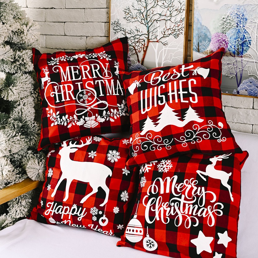 Christmas Ornaments Creative Linen Plaid Pillowcase Christmas E