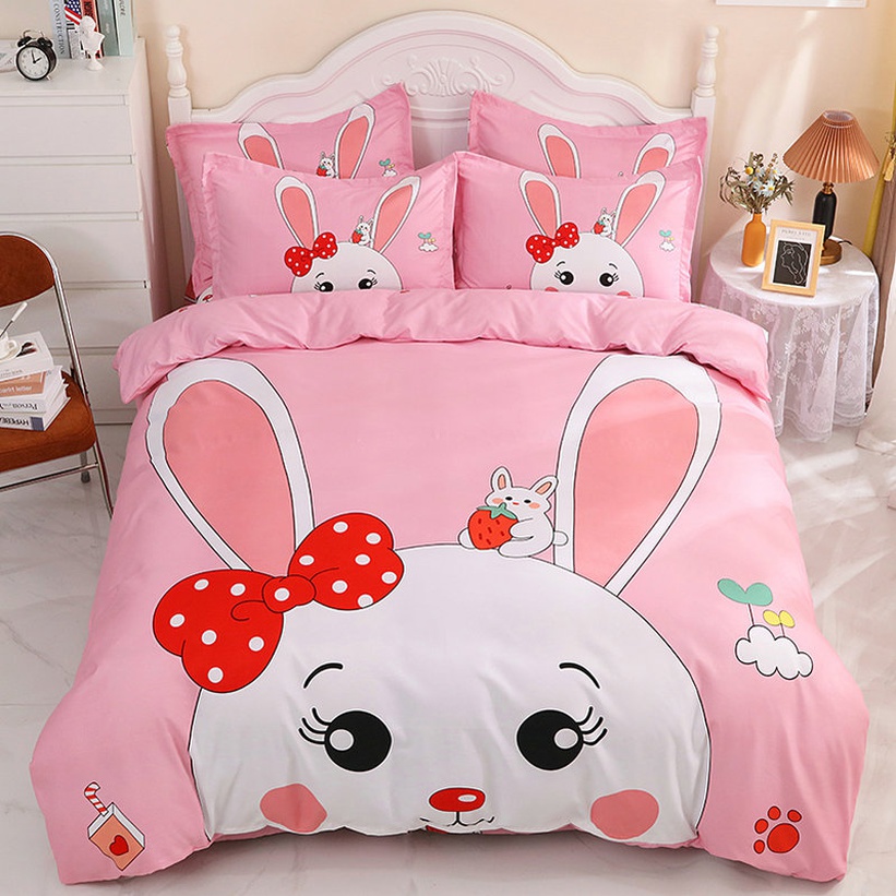 Pink Cartoon Rabbit Pattern Printing Bedding Fourpiece Set