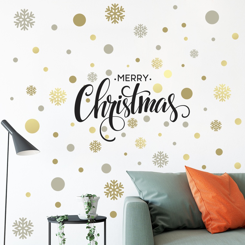 New Merry Christmas Snowflake Gold Silver Decoration Wall Sticker