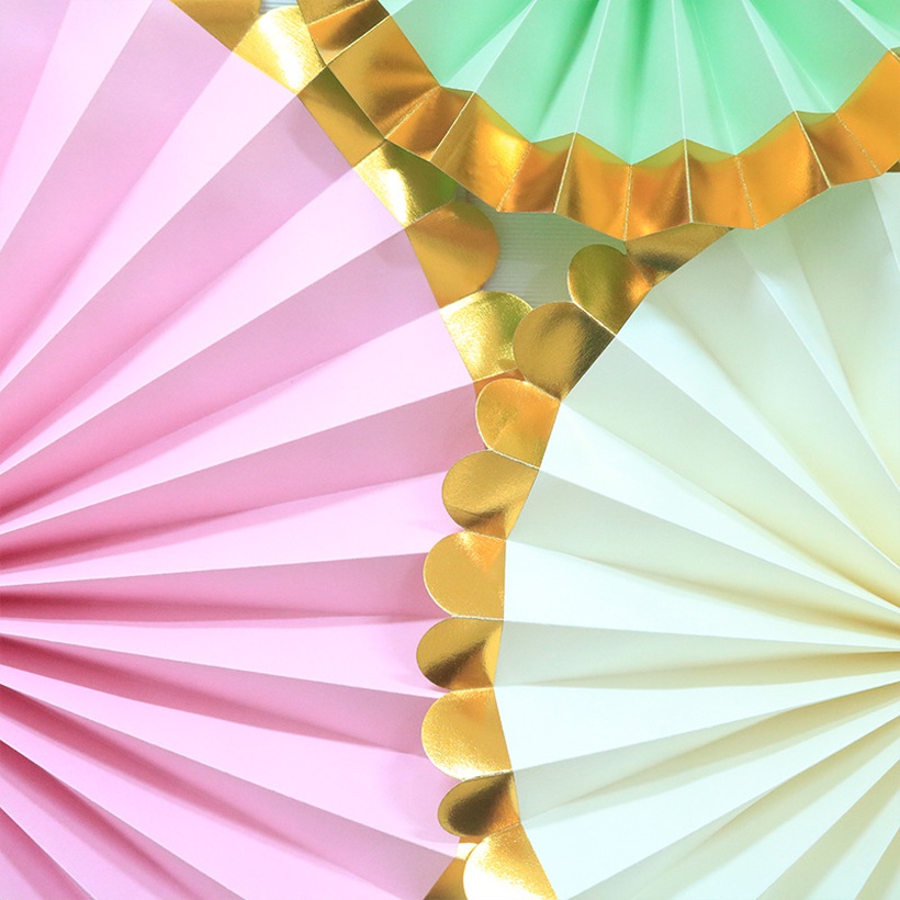 Fashion Flower Bronzing Birthday Party Background Wall Window Ornaments Wedding Room Decoration Paper Fan Set