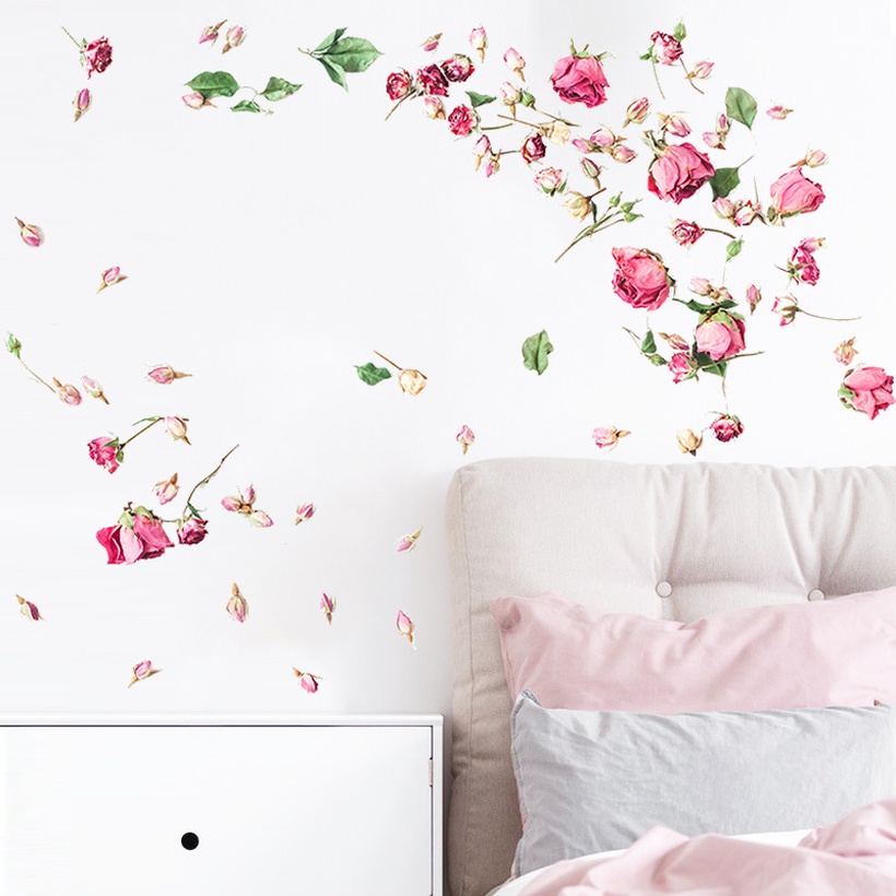 New Floating Dried Flower Rose Wall Sticker