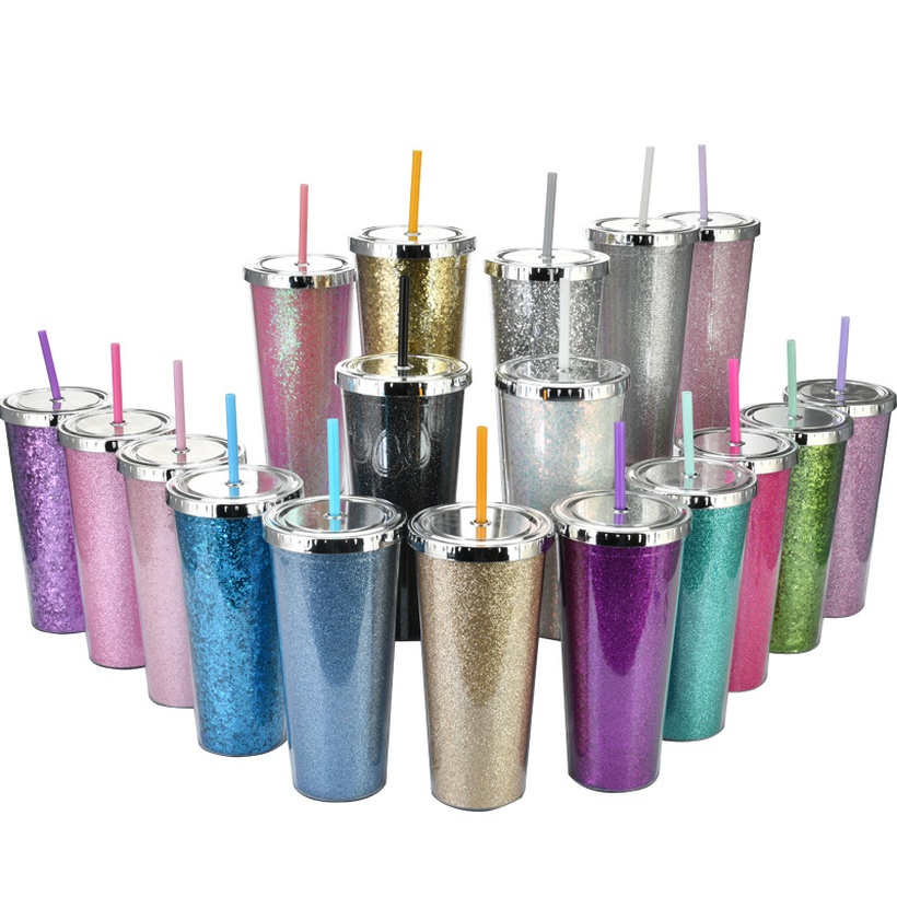 24oz Largecapacity Doublelayer Plastic Straw Cup Water Cup