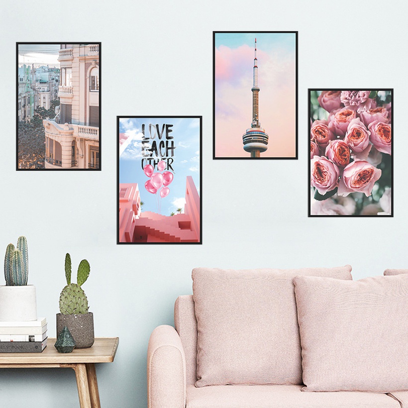 Fashion Flower City Building Plane Rectangular Photo Frame Wall Sticker